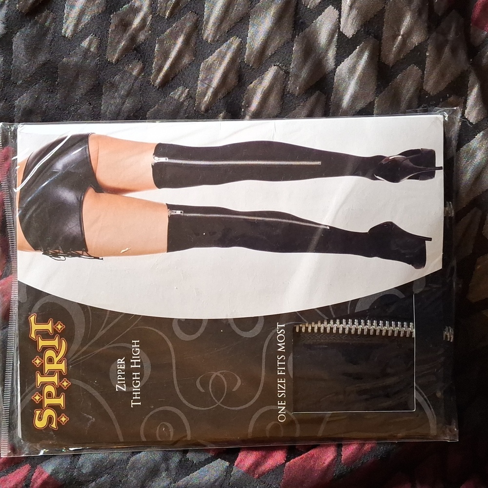 Spirit Halloween zipper thigh high stockings. One size fits most new